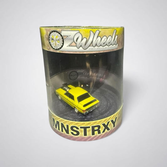 MNSTR XY, a yellow XY Falcon with a blown engine,