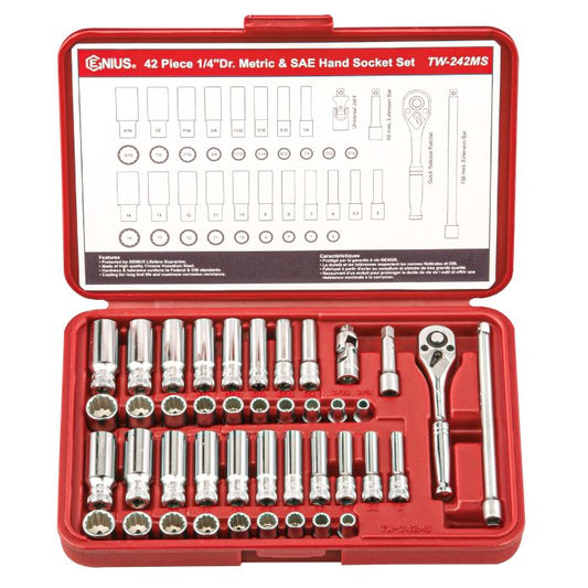Genius Tools 42 Pce Metric&SAE 1/4" Deep Socket Set
