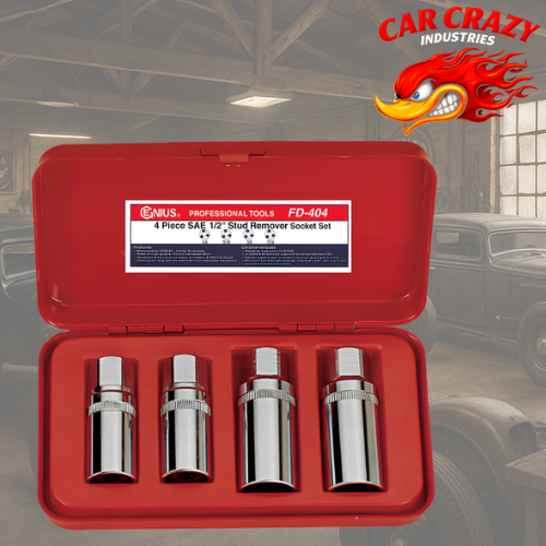 Genius 4 Piece 1/2" Dr. Metric Or SAE Stud Remover Socket Set